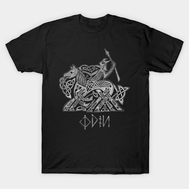 Odin Entering Valhalla on Sleipnir (Gray) T-Shirt by celtichammerclub
